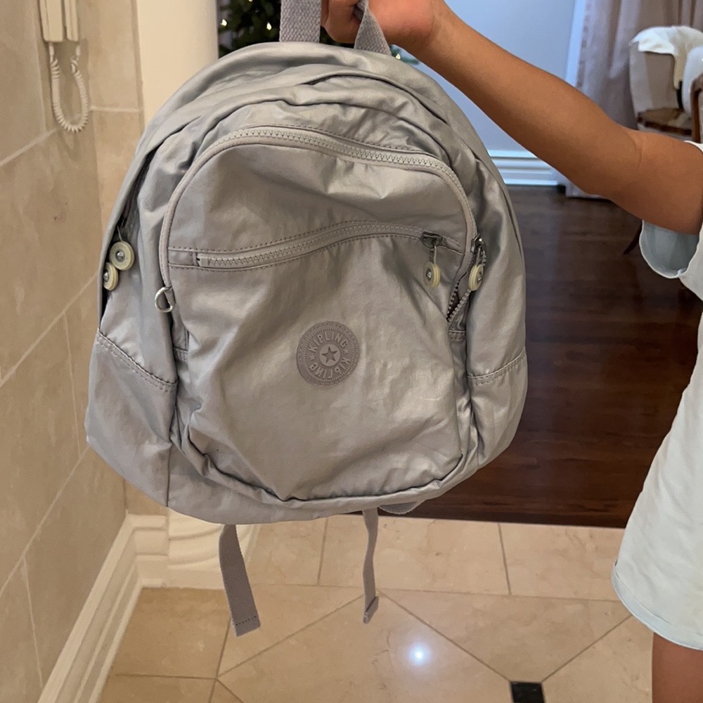 Kipling Metallic Gray Backpack